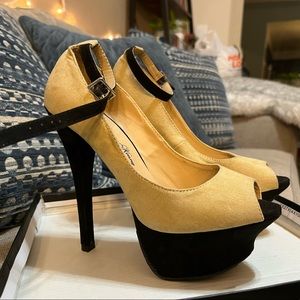 Nude-black suede platform heels, size 6.5